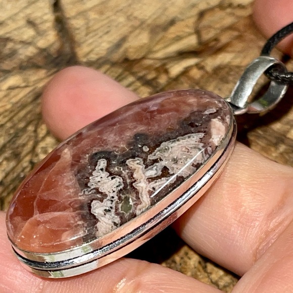 Raspberry Spar Rhodochrosite Pendant 2 1/4” - Picture 6 of 13